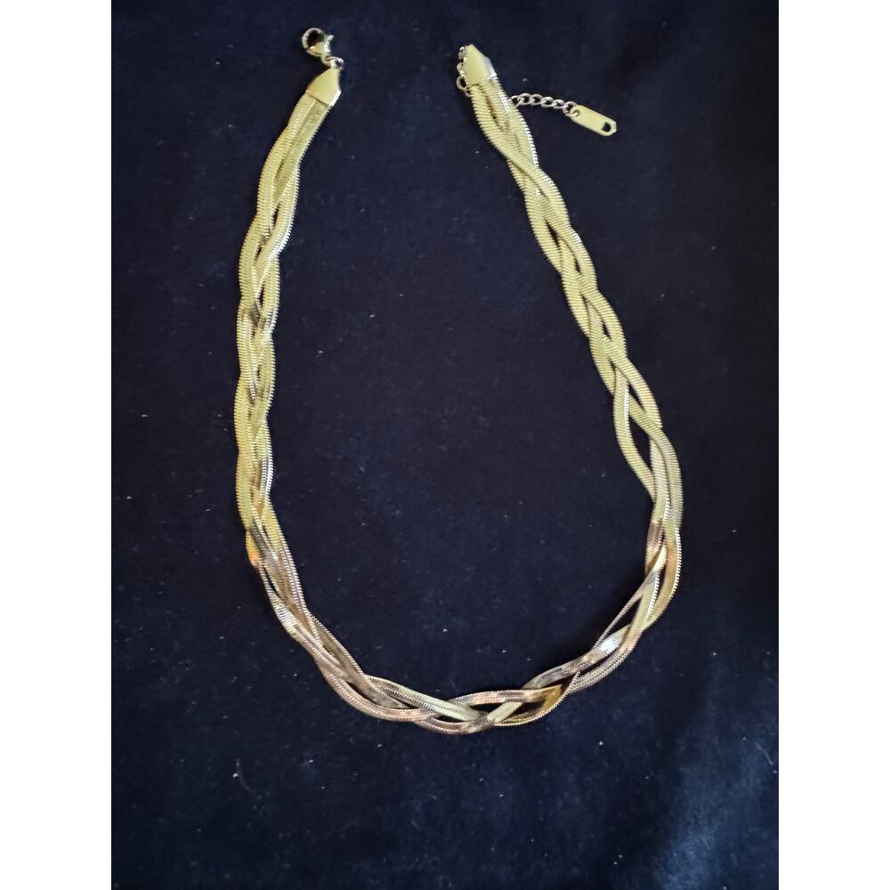 New 18K Gold Plated Braided Snake Necklace Stainless Steel 15-17 Inch N232